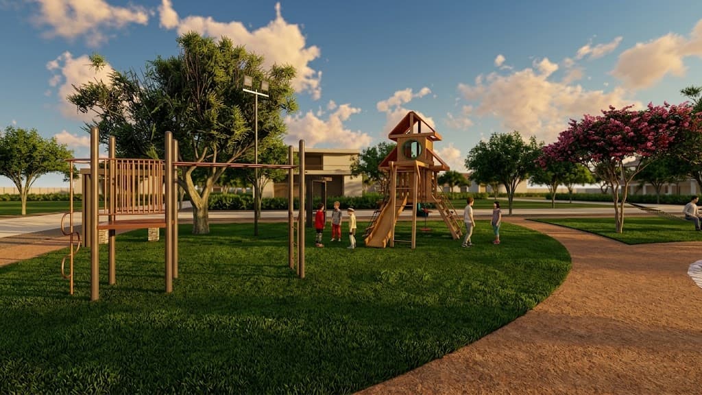 Render de los juegos infantiles de Finca Algarrobo